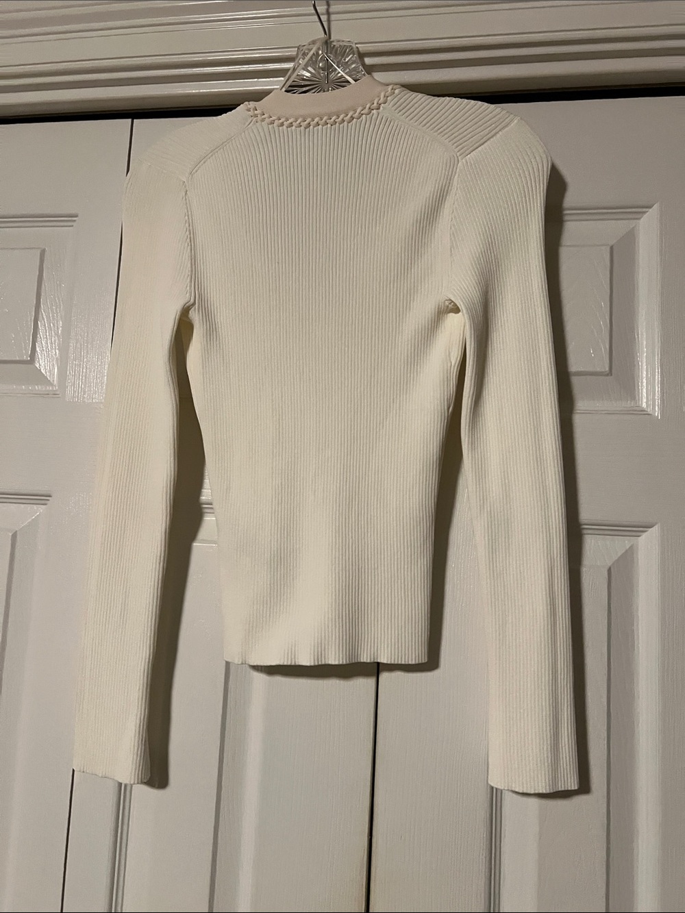Reiss Lauri Craft-Stitch Rib-Knit Top in Ivory, S - Picture 7 of 10